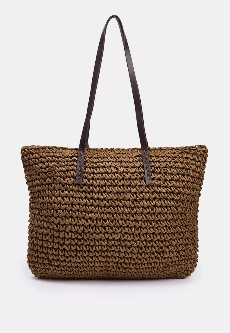 Brown Straw Hand Knitted Women's Shoulder Bag 