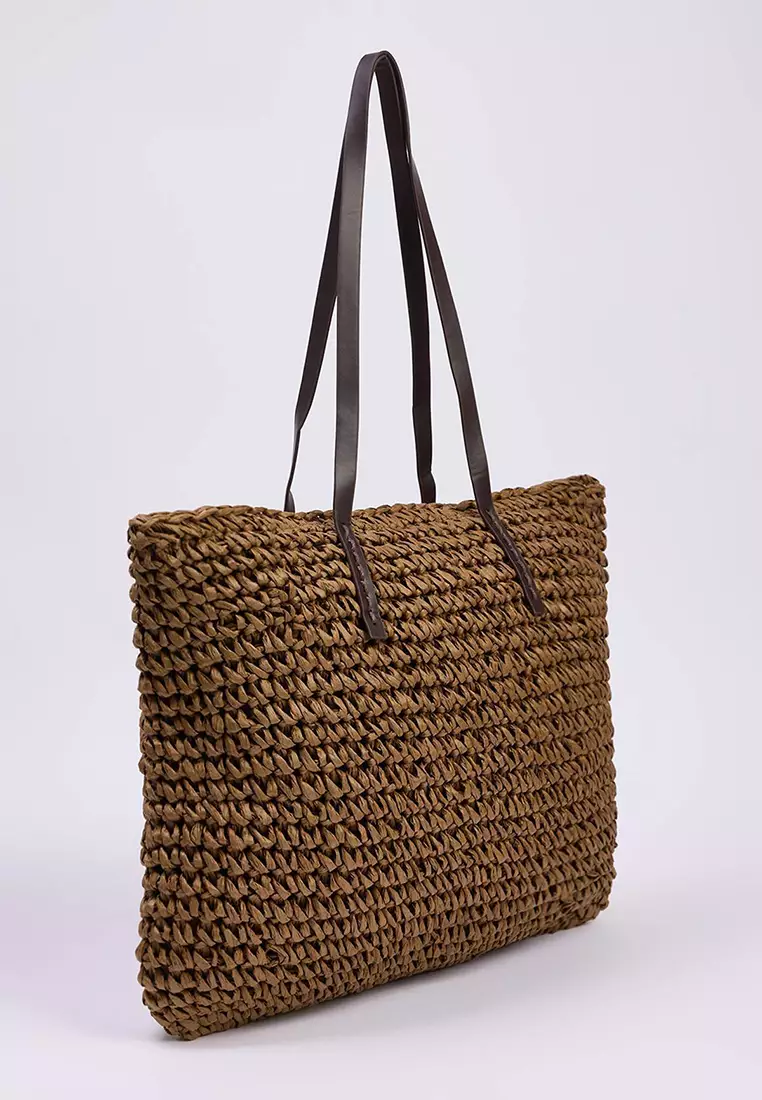 Brown Straw Hand Knitted Women's Shoulder Bag 