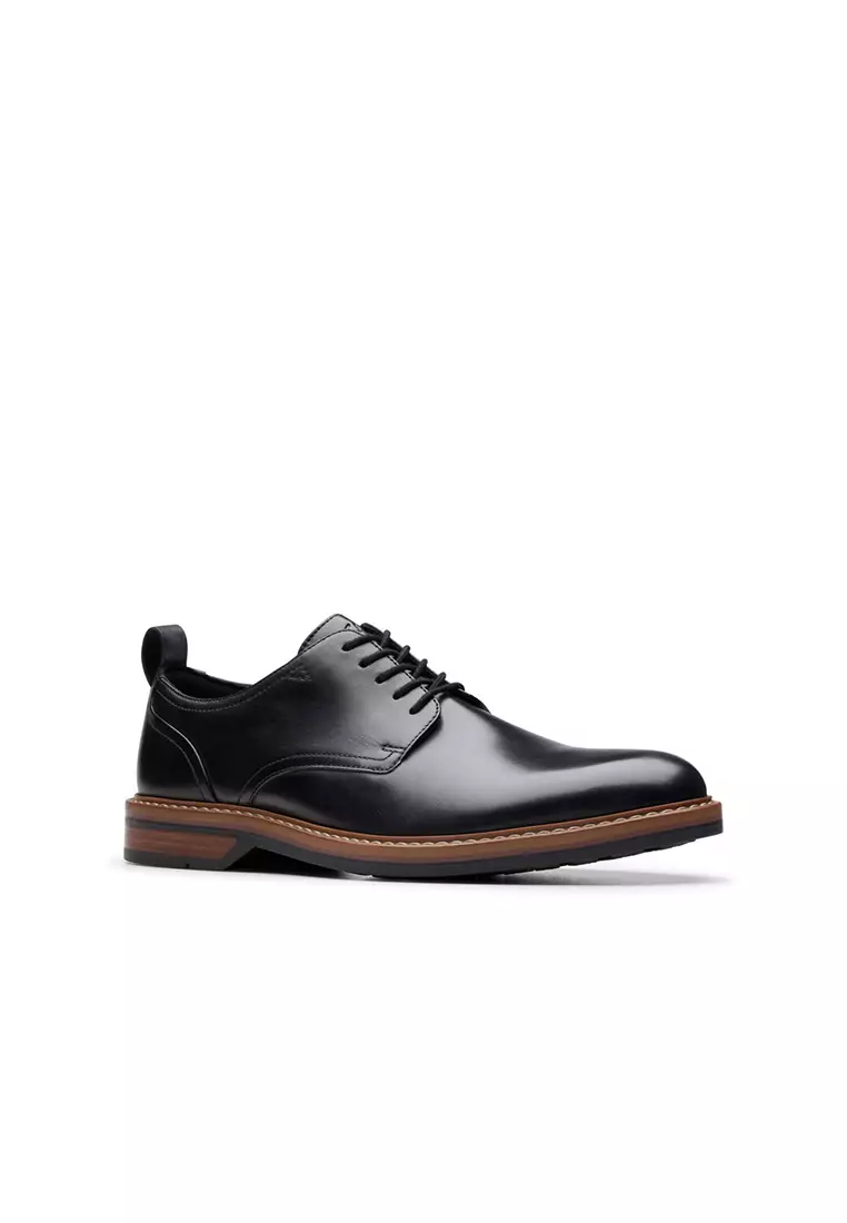 Clarks-Mens Aldwin Lace Oxford Shoes - Black Leather