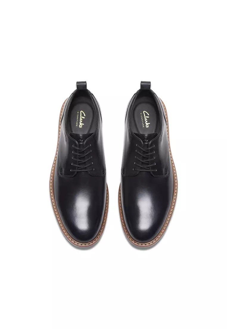 Clarks-Mens Aldwin Lace Oxford Shoes - Black Leather